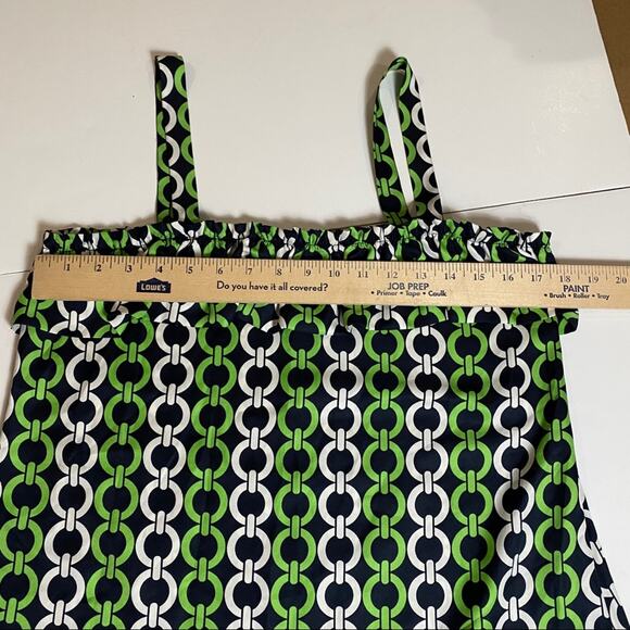 Ann Taylor Loft navy chain  print ruffle blouse side zip M - Picture 6 of 6